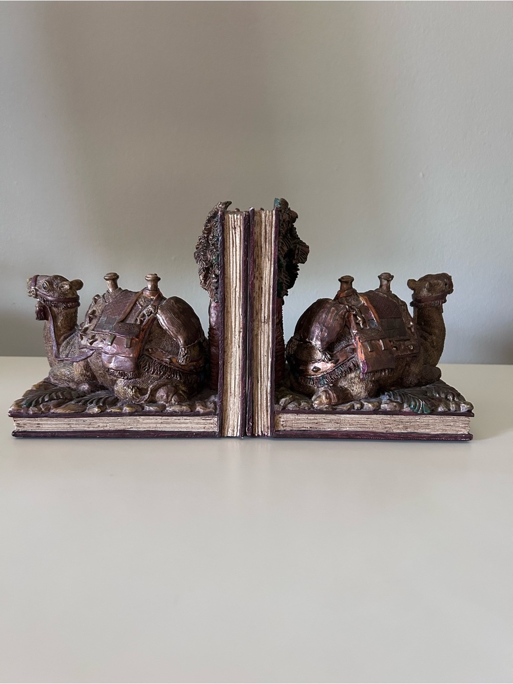 Vintage 1999 CBK LTD Egyptian Camel Palm Bookend Statue Pair